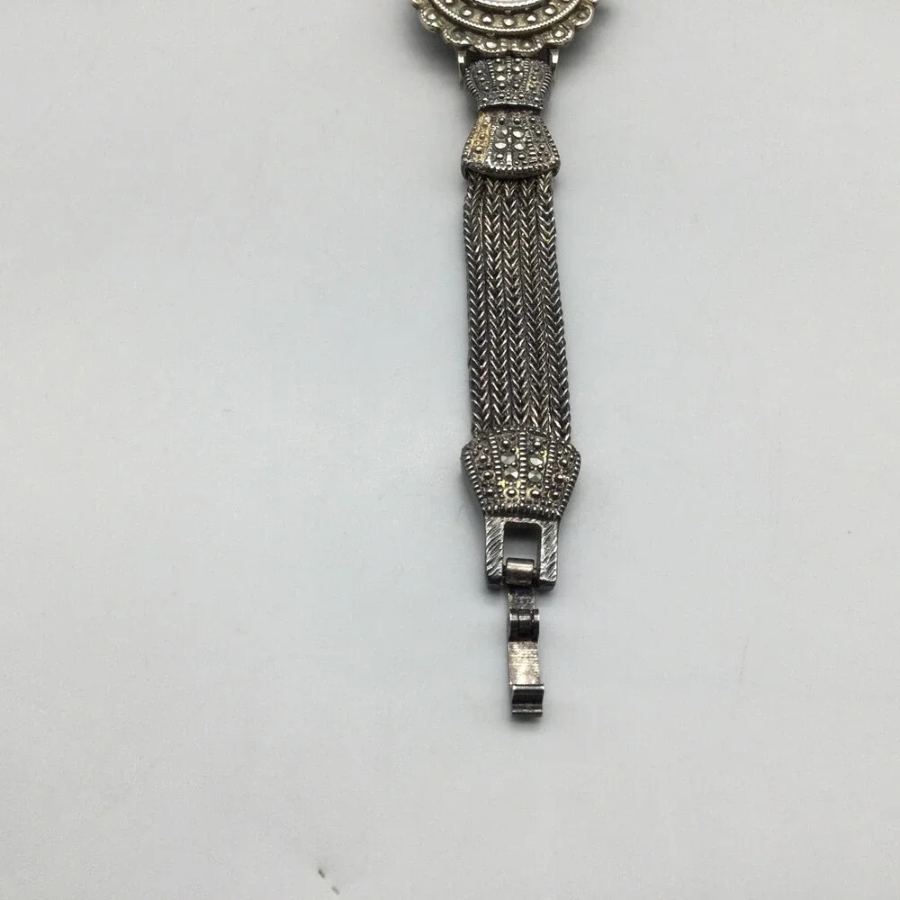 Pamex Womens Watch 26mm Silver Tone Marcasite MOP Dial New Battery 6.5